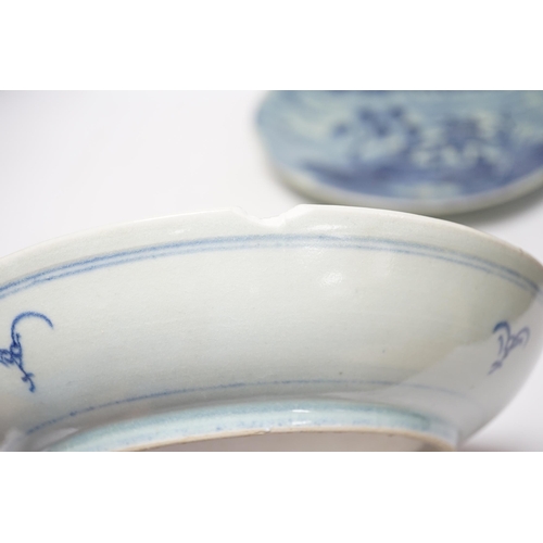 296 - A 19th century Chinese celadon glazed blue and white landscape dish and a Diana Cargo dish, landscap... 