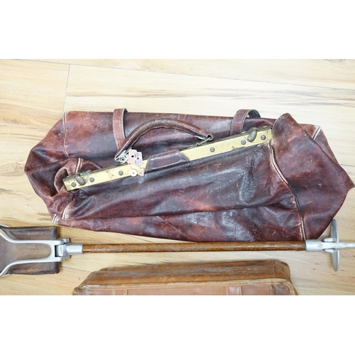 308 - A leather Gladstone bag, an attaché case and a shooting stick