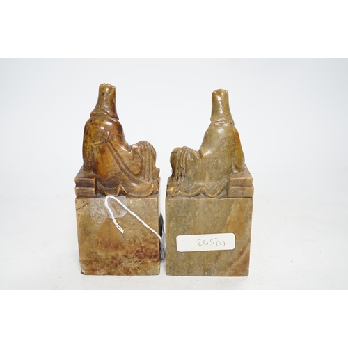 312 - A pair of large Chinese soapstone Guanyin seals, 16.5cm high