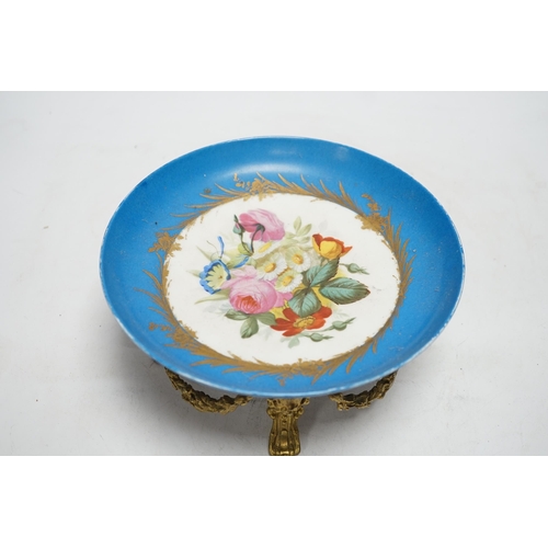 320 - A Sevres style dish with ormolu mounted foot, 22cm diameter