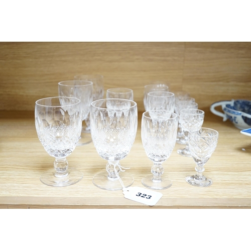 323 - A small collection of Waterford crystal and other cut glass drinking glasses, highest 12cm, (18)... 