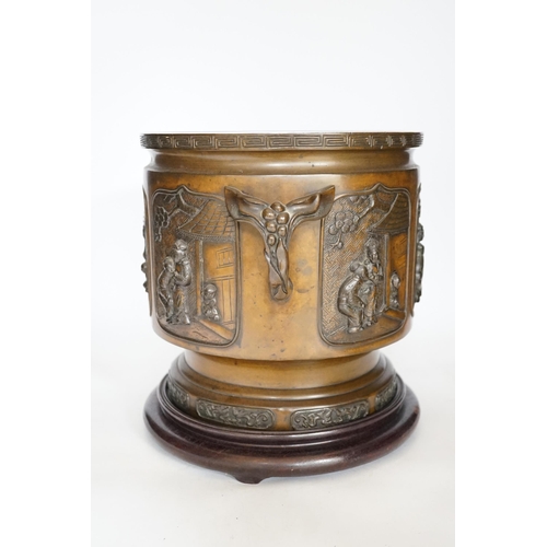 331 - A large 19th century Japanese bronze two handled censer on stand, 28cm high