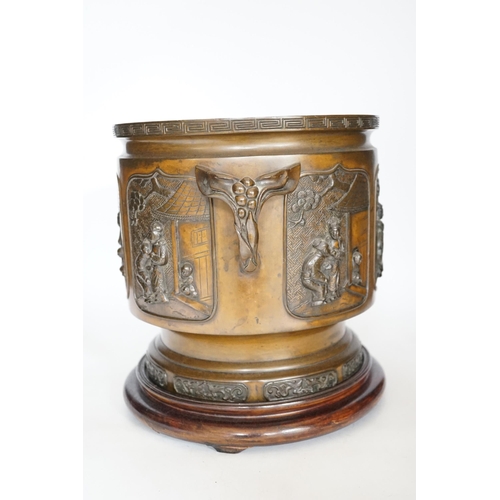 331 - A large 19th century Japanese bronze two handled censer on stand, 28cm high