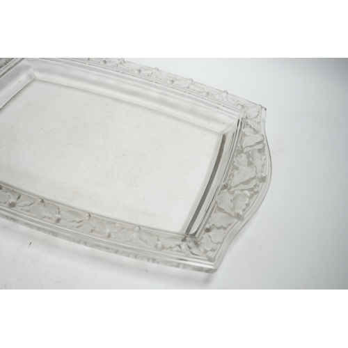 338 - A Lalique 'Chene' oak leaf pattern glass tray, 47cm long