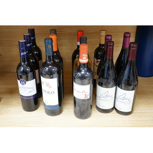 341 - A collection of eighteen bottles of wine together with a pewter bottle holder/pourer