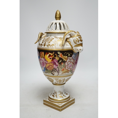 342 - A late 20th century rams head porcelain urn and cover, 38cm