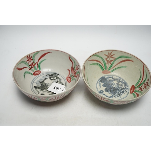 357 - A pair of Chinese Swatow bowls, late 16th century, 19.5cm diameter