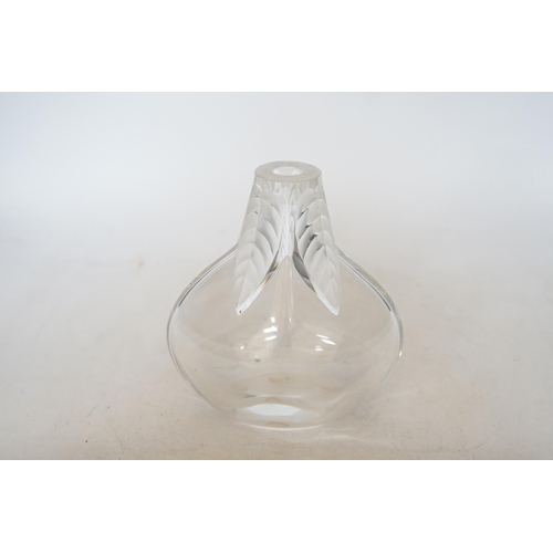 366 - A Lalique Osumi Leaf glass vase, 17cm