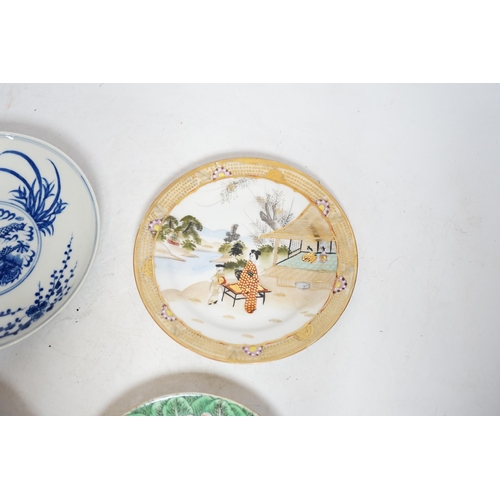 392 - Four Chinese or Japanese porcelain saucers, largest 16.5 cm diameter