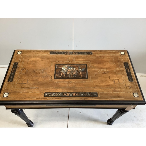 1029 - A late 19th century Italian copper, brass and bone marquetry inlaid walnut and ebonised folding card... 