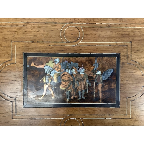 1029 - A late 19th century Italian copper, brass and bone marquetry inlaid walnut and ebonised folding card... 