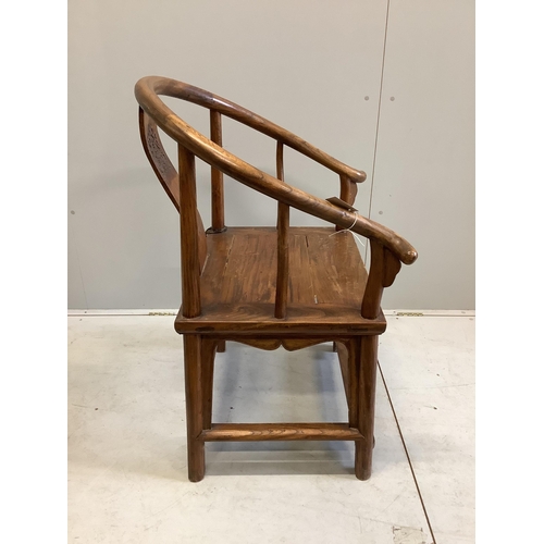 1045 - A Chinese elm chair, width 70cm, depth 54cm, height 101cm