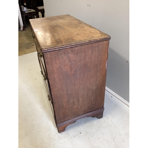 1055 - A small 19th century mahogany three drawer chest, width 91cm, depth 46cm, height 78cm