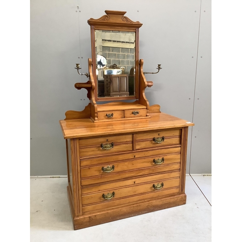 1065 - A late Victorian satin walnut dressing chest, width 106cm, depth 54cm, height 170cm