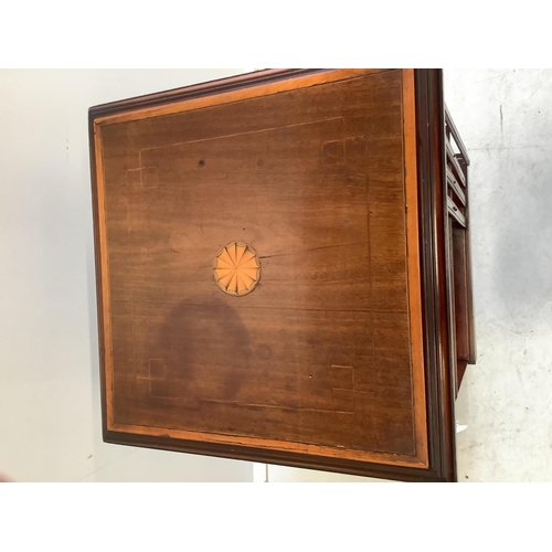 1081 - An Edwardian satinwood inlaid mahogany revolving bookcase, 48cm sq., height 88cm