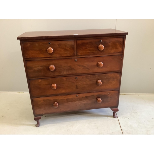 1091 - A Regency mahogany five drawer chest, on later cabriole legs, width 107cm, depth 48cm, height 108cm... 