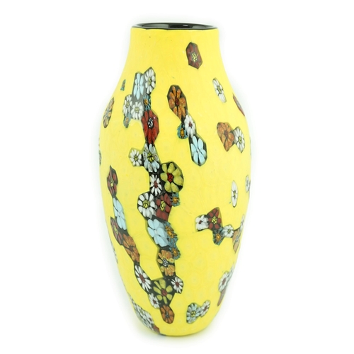 1378 - ** ** Vittorio Ferro (1932-2012) A Murano glass Murrine vase, the yellow battuto ground, decorated w... 