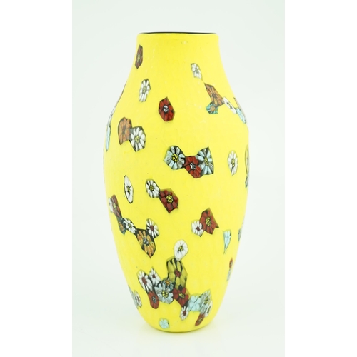 1378 - ** ** Vittorio Ferro (1932-2012) A Murano glass Murrine vase, the yellow battuto ground, decorated w... 