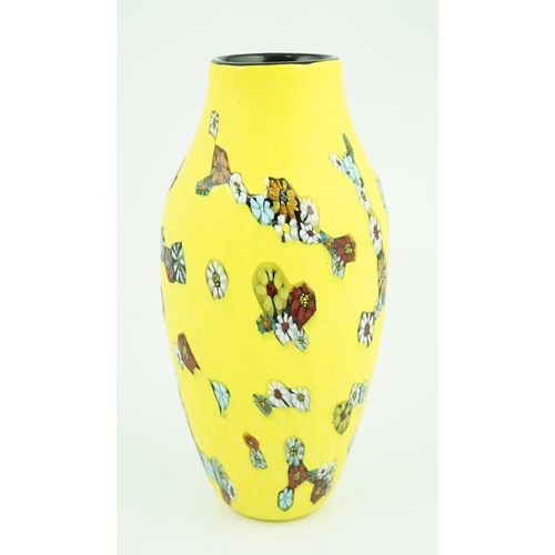 1378 - ** ** Vittorio Ferro (1932-2012) A Murano glass Murrine vase, the yellow battuto ground, decorated w... 