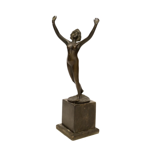 1379 - Remi Palmier (19th/20th. C), an Art Deco bronze of a nude lady, raised on square pedestal base, sign... 