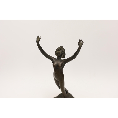 1379 - Remi Palmier (19th/20th. C), an Art Deco bronze of a nude lady, raised on square pedestal base, sign... 