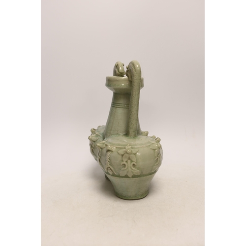 1380 - A Chinese celadon glazed conjoined vase, 25cm