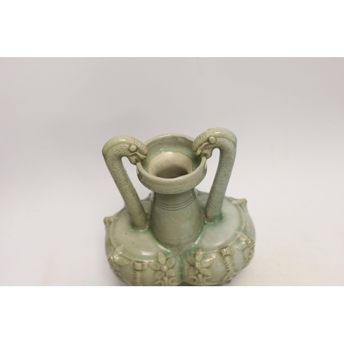 1380 - A Chinese celadon glazed conjoined vase, 25cm