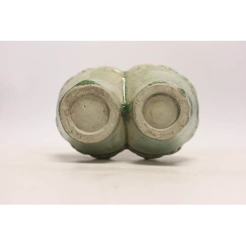 1380 - A Chinese celadon glazed conjoined vase, 25cm