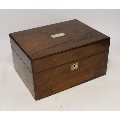 1390 - A Victorian rosewood sewing box with slide drawer