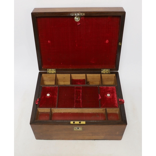 1390 - A Victorian rosewood sewing box with slide drawer