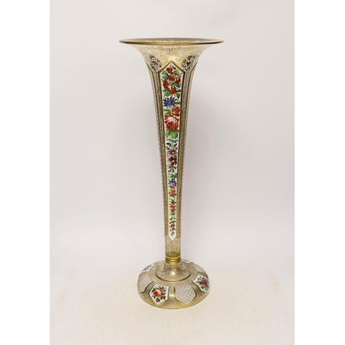 1391 - A large late 19th century Bohemian gilt and enamelled glass trumpet shaped vase, 50cm