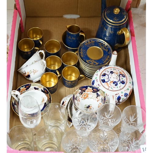 1400 - A Collingwood powder blue and gilt bone china part coffee set together with mixed glassware and New ... 