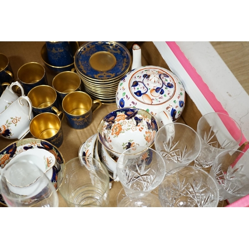 1400 - A Collingwood powder blue and gilt bone china part coffee set together with mixed glassware and New ... 