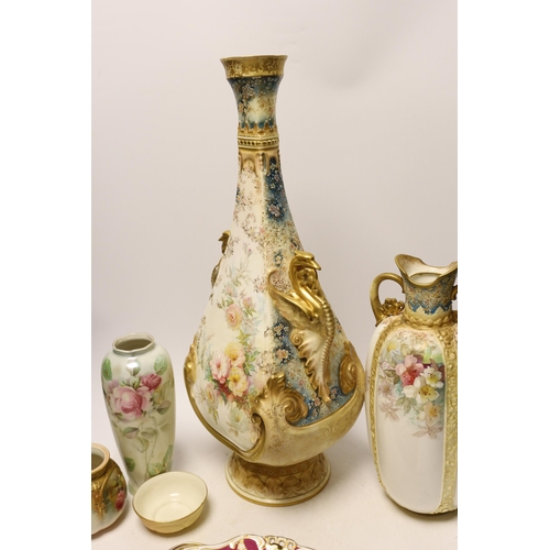 1405 - A large Doulton Burslem vase, c.1900 possibly made for Exhibition, a similar lobed vase, a Royal Wor... 