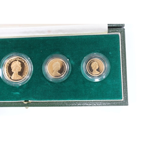 2087 - British gold coins - A Royal Mint UK QEII Gold Proof Set, 1980, comprising £5, £2, sovereign and hal... 