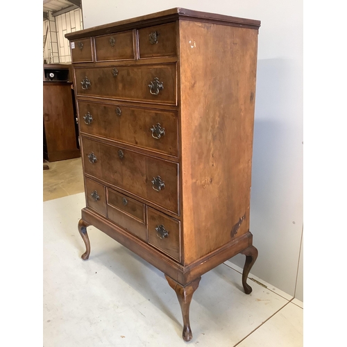 107 - An 18th century and later feather-banded walnut chest on stand, width 96cm, depth 51cm, height 144cm... 