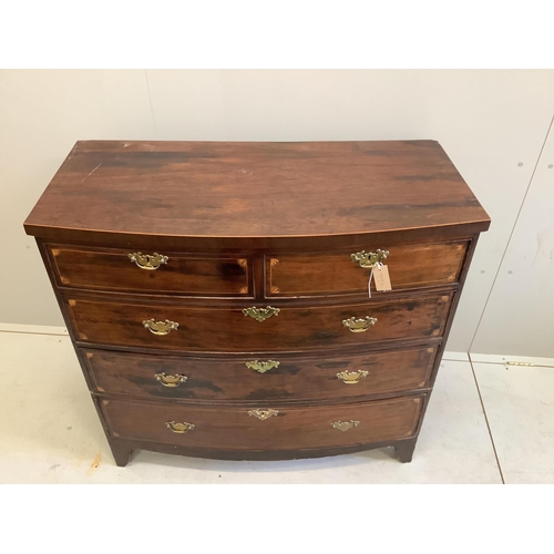 146 - A late Georgian mahogany bowfront chest fitted two short and three long drawers, line and fan inlay,... 