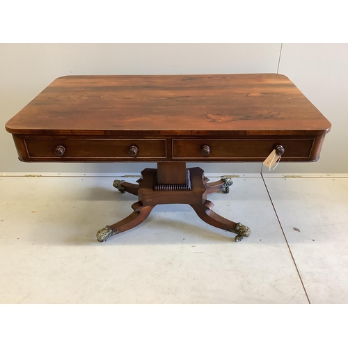 177 - A Regency rectangular rosewood centre / library table, fitted two frieze drawers and two dummy drawe... 