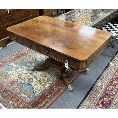 177 - A Regency rectangular rosewood centre / library table, fitted two frieze drawers and two dummy drawe... 