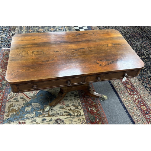 177 - A Regency rectangular rosewood centre / library table, fitted two frieze drawers and two dummy drawe... 