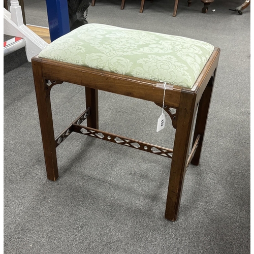 187 - An Edwardian Chippendale Revival mahogany dressing stool, width 50cm, depth 35cm, height 50cm