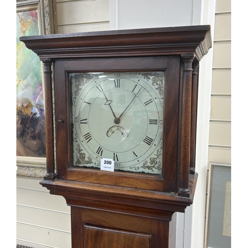 200 - An early 19th century mahogany thirty hour longcase clock, height 191cm