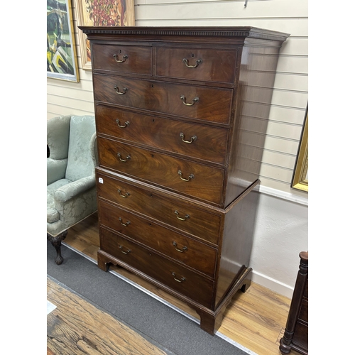 202 - A George III mahogany chest on chest, width 113cm, depth 59cm, height 187cm