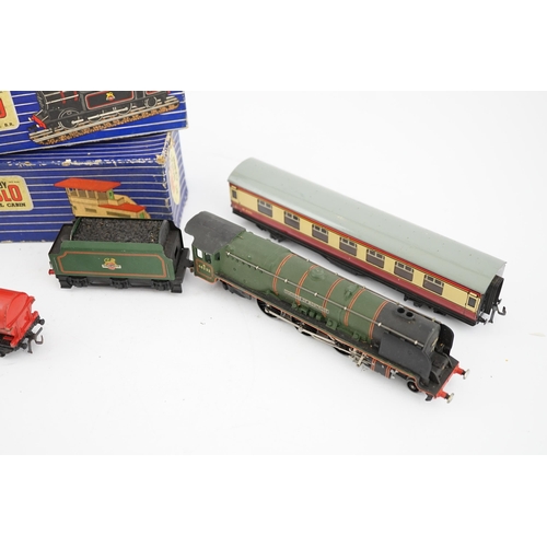 262 - A collection of Hornby Dublo for 3-rail running, including two BR locomotives; a Duchess of Montrose... 