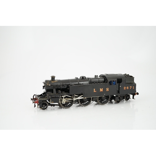 275 - A brass kit-built LMS 2-6-4T Stanier Tank locomotive, 2671, for 2-rail running, in unlined black liv... 