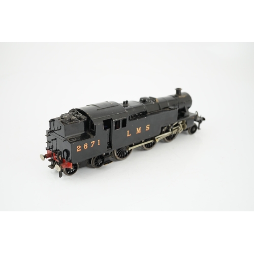 275 - A brass kit-built LMS 2-6-4T Stanier Tank locomotive, 2671, for 2-rail running, in unlined black liv... 