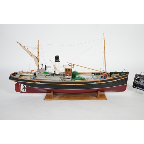 284 - A kit-built Maxwell Hemmens pond yacht style live steam model of a herring drifter, LT210, 120cm lon... 