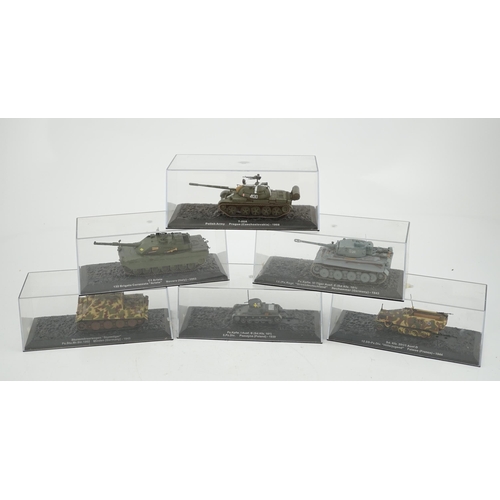 299 - Sixty-eight magazine issue military vehicles in plastic display cases, including; tanks, armoured ca... 