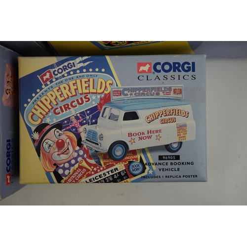 304 - Six boxed Corgi Classics Chipperfields Circus vehicles including; a Scammell Highwayman and trailer,... 