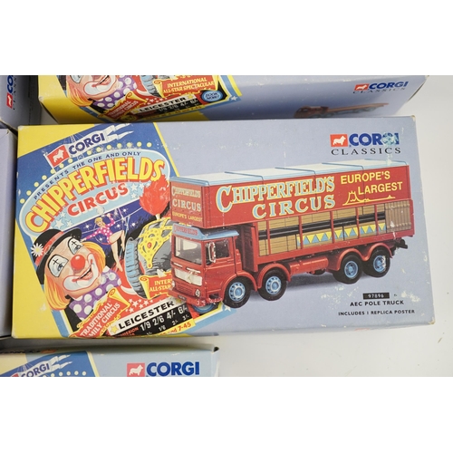 304 - Six boxed Corgi Classics Chipperfields Circus vehicles including; a Scammell Highwayman and trailer,... 